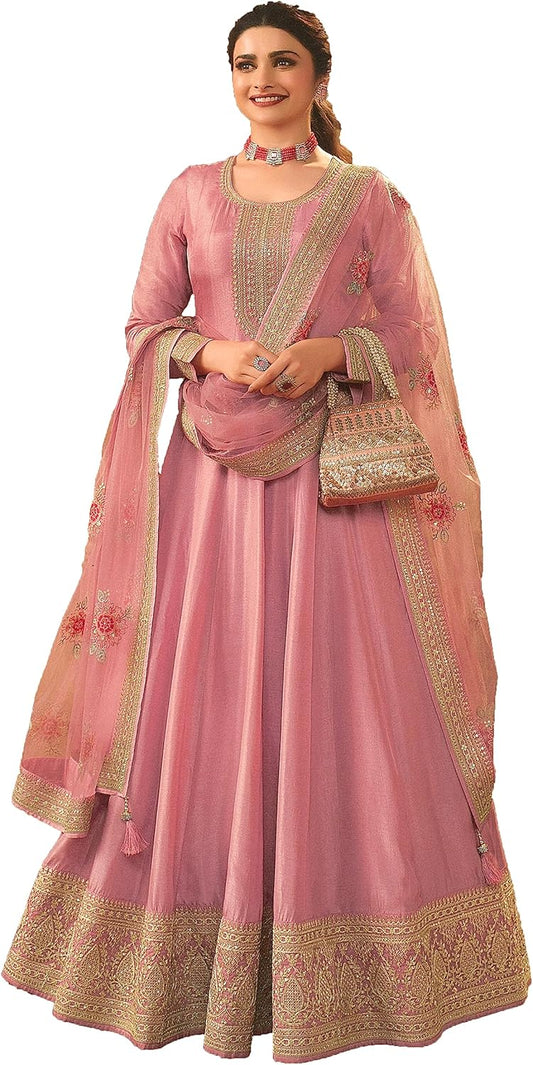 Indian Silk Material Party/Wedding Night Ready to Wear Full Gown Salwar Kameez Suit for Women (2629)